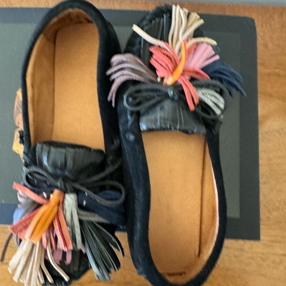 Isabel Marant Etoile Black Suede Moccasins with Multicolor Fringe - Picture 5 of 9
